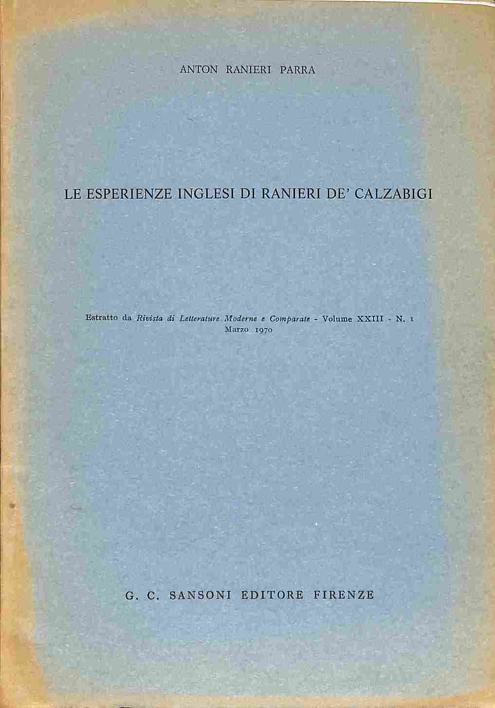 Le esperienze inglesi di Ranieri De' Calzabigi